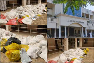 The rest of the supplies distributed to those on election duty for Covid defense are lying abandoned at the Nedumkandam Civil Station.  Covid  Nedumkandam Civil Station  election duty  സന്ദര്‍ശകര്‍ക്ക് ബുദ്ധിമുട്ടായി നെടുങ്കണ്ടം സിവില്‍സ്റ്റേഷനില്‍ കൊവിഡ് പ്രതിരോധ സാധനങ്ങള്‍  നെടുങ്കണ്ടം സിവില്‍സ്റ്റേഷന്‍