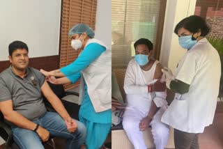 HARYANA, MINISTER RANJEET CHAUTALA VACCINATE, दुष्यंत चौटाला ने वैक्सीन लगवाई