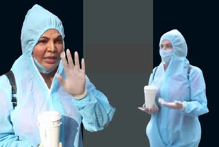 Rakhi Sawant wears PPE kit as she steps out for walk