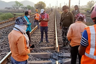 Restoration work by police and railways after naxals blow up railway tracks