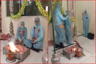 a-couple-in-ratlam-tied-knot-wearing-ppe-kits-as-the-groom-is-corona-infected