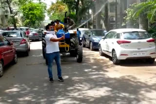 manoj mahalawat sanitized by driving a tractor