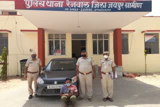 रेनवाल पुलिस की कार्रवाई, Renwal police action, 10 cartons caught illegal country liquor, Smuggler arrested with car