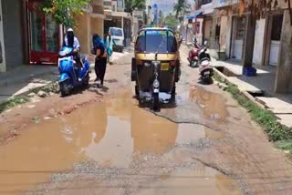 sewage water flowing on the road