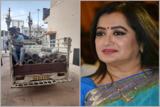 sumalatha ambarish gave 20 oxygen cylinders to maddur hospital