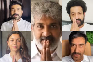 RRR team creates corona awareness video  RRR team related news  Rajamouli malayalam speaking  celebrities corona awareness video  Jr NTR Ram Charan Alia Bhatt Ajay Devgan Rajamouli  കൊവിഡിനെ ഒന്നിച്ച് നേരിടാന്‍ ആഹ്വാനം ചെയ്‌ത് ആര്‍ആര്‍ആര്‍ ടീം, മലയാളത്തില്‍ നിര്‍ദേശങ്ങള്‍ നല്‍കി രാജമൗലി  മലയാളം സംസാരിച്ച് രാജമൗലി  ആര്‍ആര്‍ആര്‍ ടീം കൊവിഡ് ബോധവത്കരണം  രാജമൗലി ആര്‍ആര്‍ആര്‍ വാര്‍ത്തകള്‍