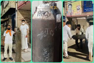 hindu yuva vahini is providing oxygen cylinders free to needy people in ghaziabad