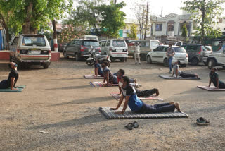 Policemen doing yoga