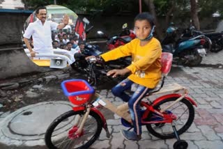 cycle gifted to 7 year old boy for his help