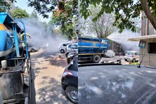 MCD employee spraying sanitizer in Dwarka of delhi