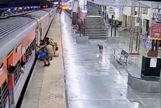 RPF personnel save woman from falling under moving train