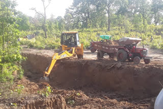 excavation of pond with machine