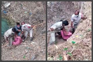 Police rescued a old women who fell in a well in Andhra Pradesh