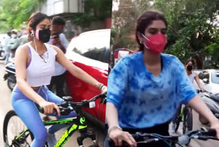 WATCH: Janhvi, Khushi resort to cycling for fitness as gyms remain shut