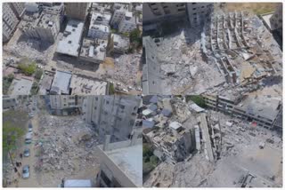 drone images of collapsed buildings in gaza