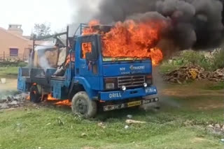 fire in boring vehicle in chaibasa