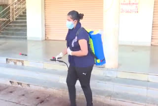 sanitizing by students in davanagere