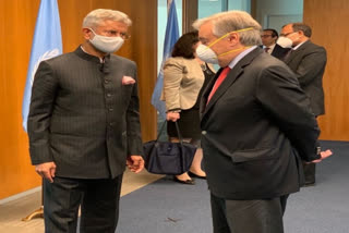 EAM Jaishankar meets UN chief  EAM Jaishankar on five day visit to US  EAM Jaishankar discueesed effective global vaccine solutions  UN Secretary-General Antonio Guterres  jaishankar in US  external affairs minister in US  യുഎൻ സെക്രട്ടറി ജനറൽ അന്‍റോണിയോ ഗുട്ടെറസ്  ഡോ.ജയ്‌ശങ്കർ യുഎൻ സെക്രട്ടറി ജനറലുമായി കൂടിക്കാഴ്‌ച  യുഎൻ സെക്രട്ടറി ജനറലുമായി കൂടിക്കാഴ്‌ച വാർത്ത  അഞ്ച് ദിന സന്ദർശനത്തിൽ ഡോ.ജയ്‌ശങ്കർ  ഡോ.ജയ്‌ശങ്കർ വാർത്ത