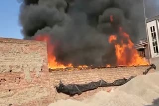 fire in bamboo warehouse due to short circuit in panipat