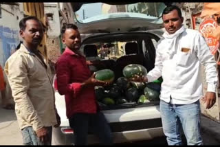 Farmer selling watermelon from a luxury car in Sillod taluka