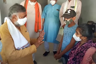 Union minister Prahlada Patel arrived to meet the orphaned children
