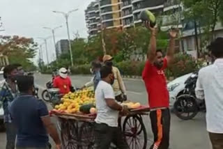 fruit vendors throw fruits