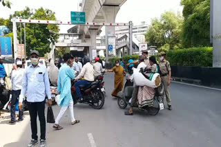 Slight tension between police and motorists , lock down in hyderabad 