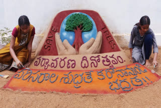 sand art by girls at east godavari