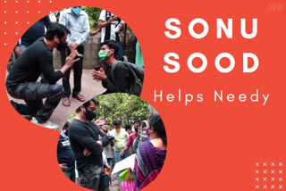 sonu sood meets needy, sonu sood meets people outside his residence, sonu sood charity work, sonu sood covid relief work, மக்களுக்கு உதவும் சோனு சூட், சோனு சூட் செய்திகள், நடிகர் சோனு சூட் உதவி, உதவும் சோனு சூட்