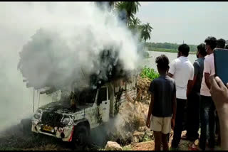 fire in a straw laden van