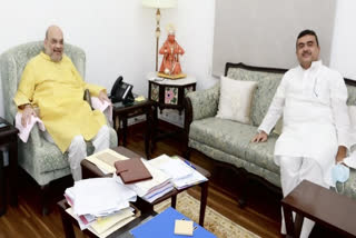 Suvendu Adhikari  Suvendu Adhikari meets Amit Shah  Suvendu - Shah meeting  suvendu meets shah on bengal violence  സുവേന്ദു അധികാരി  സുവേന്ദു അധികാരി അമിത്ഷായെ കണ്ടു  അധികാരി-ഷാ സന്ദർശനം  അധികാരി-ഷാ സന്ദർശനം വാർത്ത