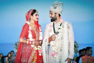 Actress Nusrat Jahan and Nikhil Jain during their wedding