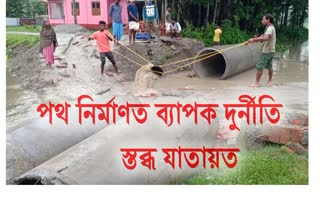 People accuse panchayat president of corruption  in Road construction At Barpeta Jania