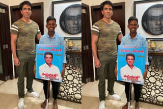 After a long walk TELANGANA BOY MET ACTOR SONU SOOD  സോനു സൂദിനെ കാണാനായി കാല്‍നടയായി യാത്ര തിരിച്ച ആരാധകന് സ്വപ്നം സാഫല്യം  സോനു സൂദ് ആരാധകന്‍  സോനു സൂദ് വാര്‍ത്തകള്‍  സോനു സൂദ് കൊവിഡ് പ്രവര്‍ത്തനങ്ങള്‍  TELANGANA BOY MET ACTOR SONU SOOD  ACTOR SONU SOOD fans news