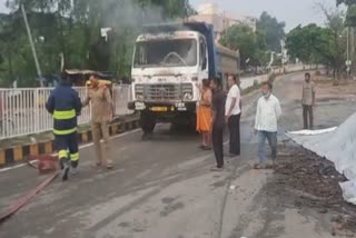 truck catches fire in cuttack