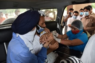 Drive through vaccination camp organized by health department in Yamunanagar