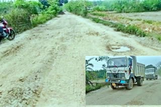 poor condition of a road in dhansiri sarupothar