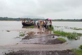 বৃষ্টিতে বাঁশের সেতু ভেসে গেল;দামোদরে