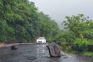 रस्त्यावर दरड काेसळली