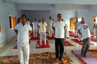 People in garhwa performed yoga