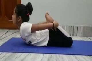 yog practice of six year old girl on international yoga day in seraikela