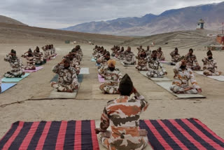 Indo Tibetan Border Police performed Yoga at an altitude of 18,000 feet in Ladakh
