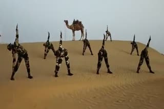 Jaisalmer BSF troops perform Yoga at Border Out Post