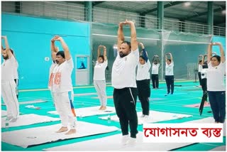 Minister Atul Bora and Vimal Bora busy in yoga in Dibrugarh