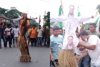 কোচবিহারের মাথাভাঙায় জন বারলার কুশপুতুল জ্বালিয়ে বিক্ষোভ যুব তৃণমূলের