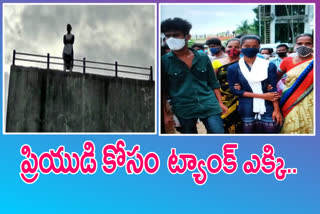 young woman climbed the water tank