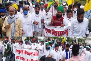 farmers protest in jaipur,  corona guidilines go for a toss