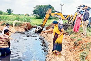 Destruction of catfish ponds at cheemakurthi prakasham district pond