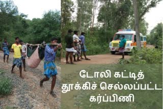 டோலி கட்டி தூக்கி வரப்பட்ட கர்ப்பிணி