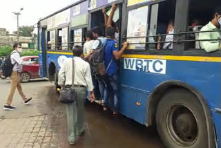 no private bus in kolkata road after covid restriction relaxed, people facing huge problem